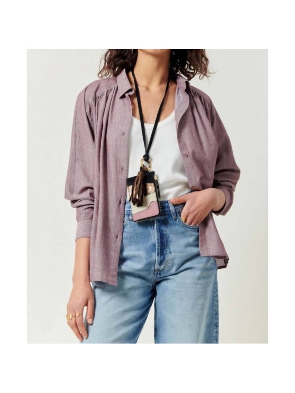 Sessun Women's Button Up Sessùn Stael Striped Shirt in Rosewood Size Small